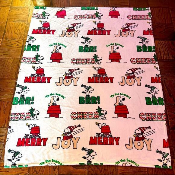 Peanuts Snoopy fleece Throw Blanket “Merry & Joy” - Picture 1 of 7